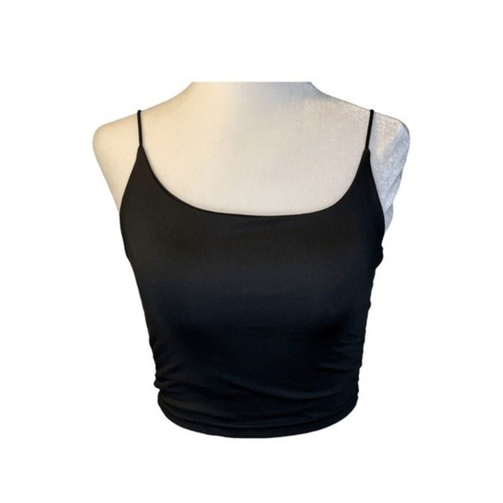 Bozzolo Smooth Knit Cropped Tank Top Black Scoop Neck Athletic S
